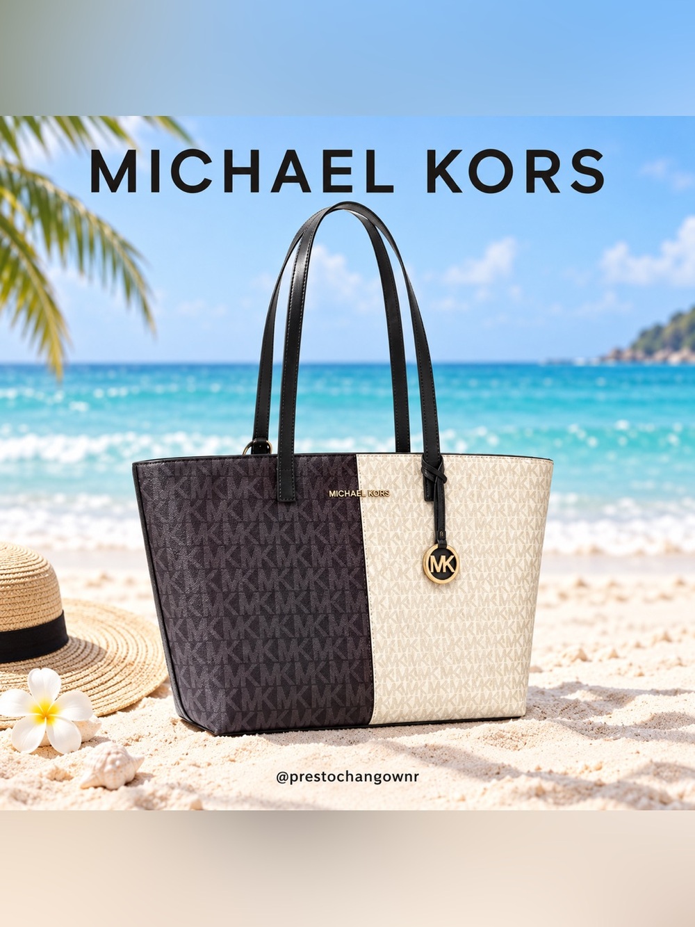 Michael Kors Jet Set Travel Two-Tone Logo Tote Navy NWT